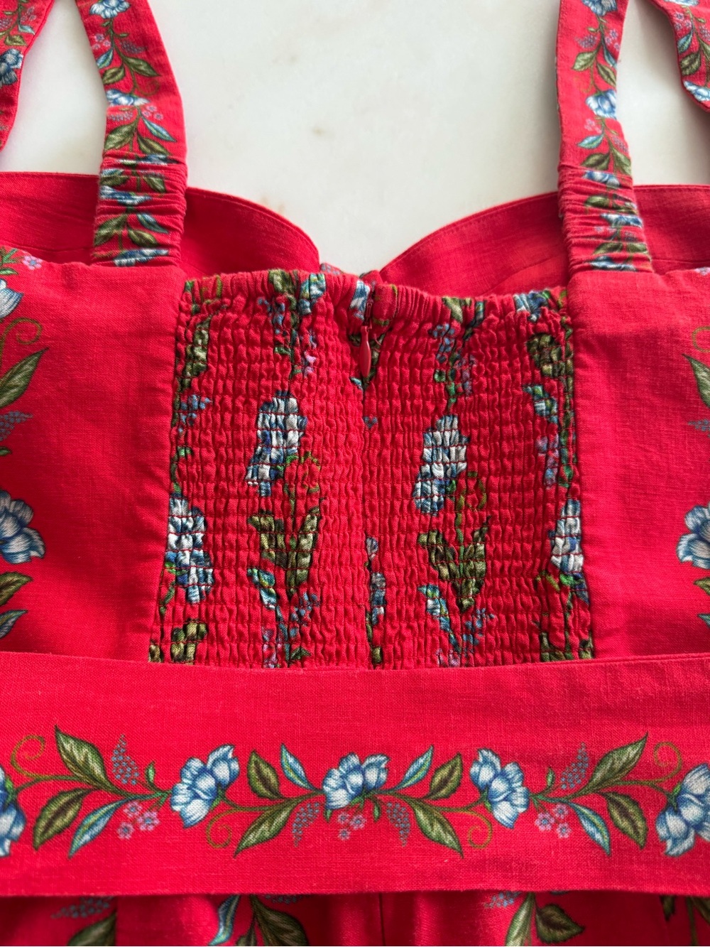 NWOT Farm Rio Red Sweet Bloom Bouquet Mini Dress with Beaded Tie Waist - Picture 5 of 7